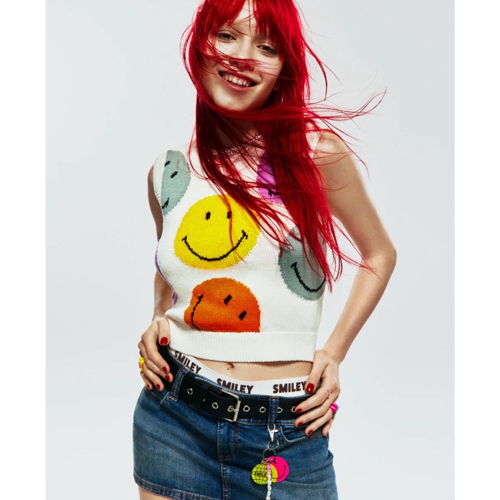 H&M Smiley Woman Cotton Pullover Sweater Vest XL Streetwear Boho Pop Art Punk
